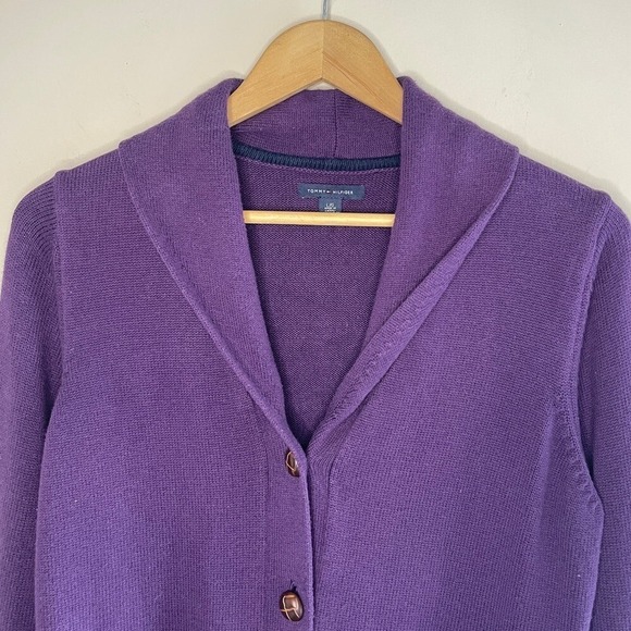 TOMMY HILFIGER Purple Cotton Blend Button-Front Cardigan, Large - Picture 2 of 7